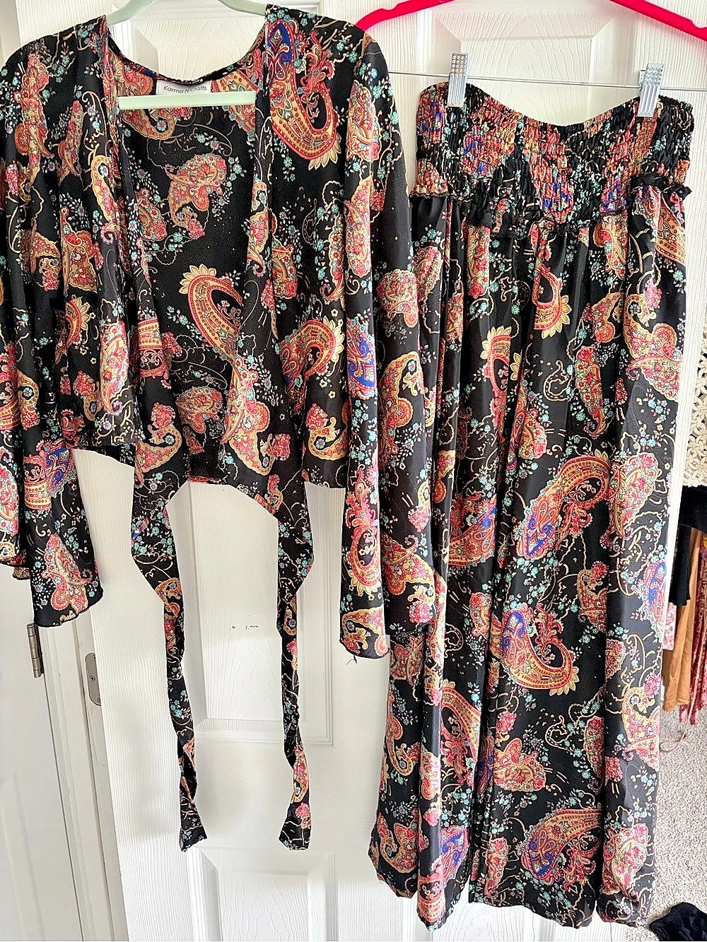 Karma & crafts Paisley Tie Front Dress Set in Black (2nd photo for outfit refere